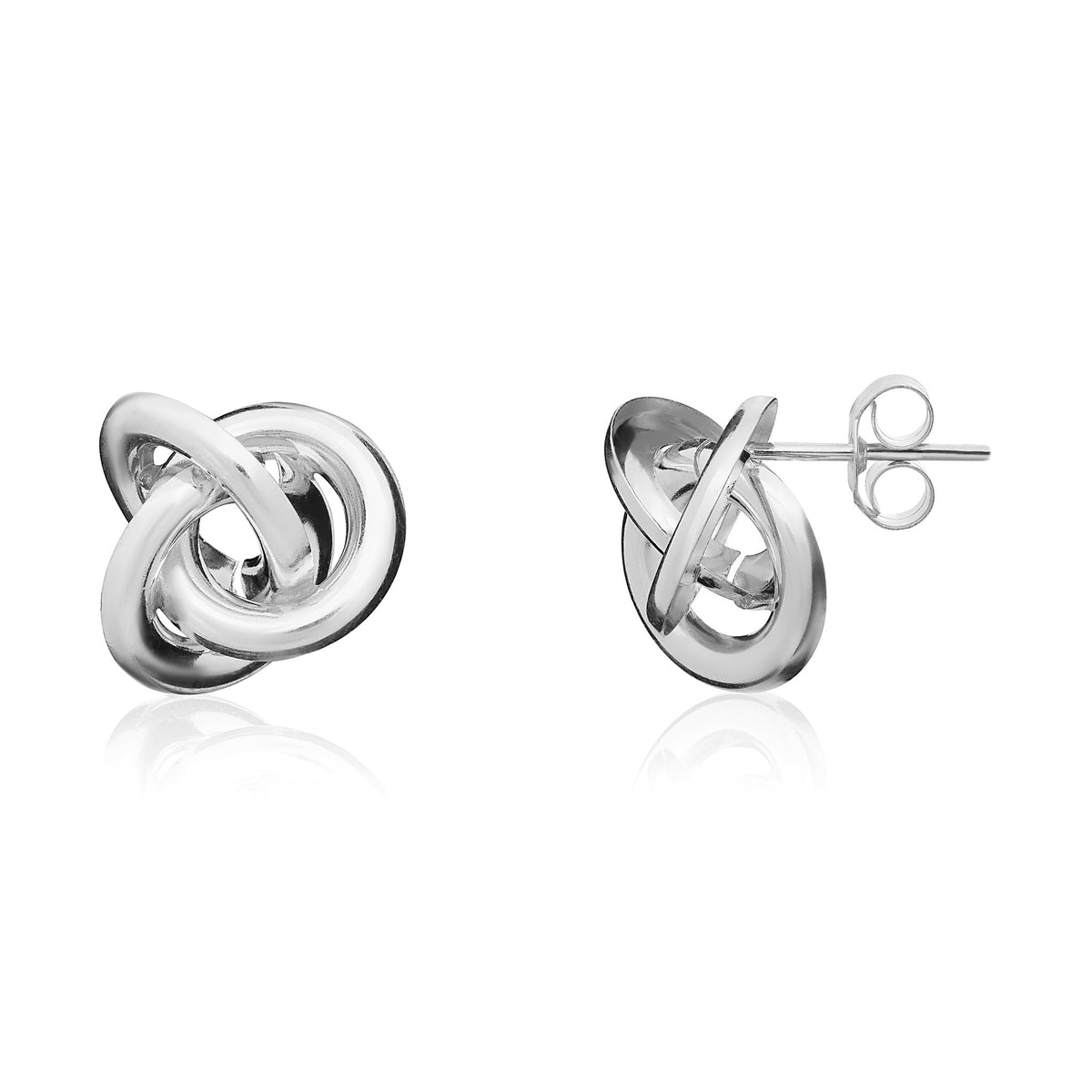 9ct White Gold Simple Woolmark Knot Stud Earrings