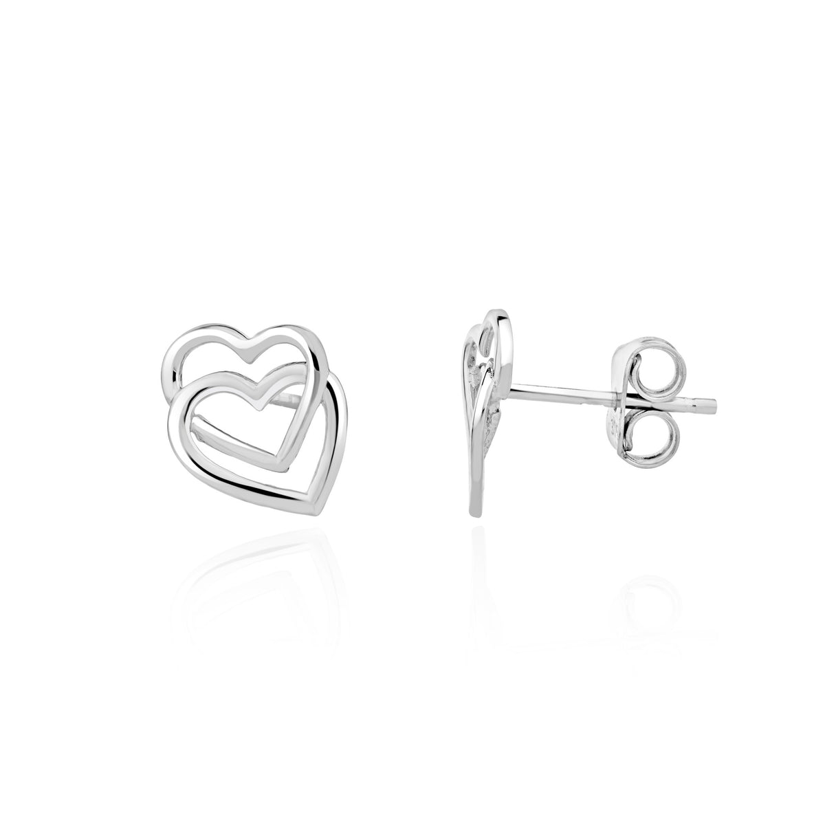 9ct White Gold Double Heart Stud Earrings