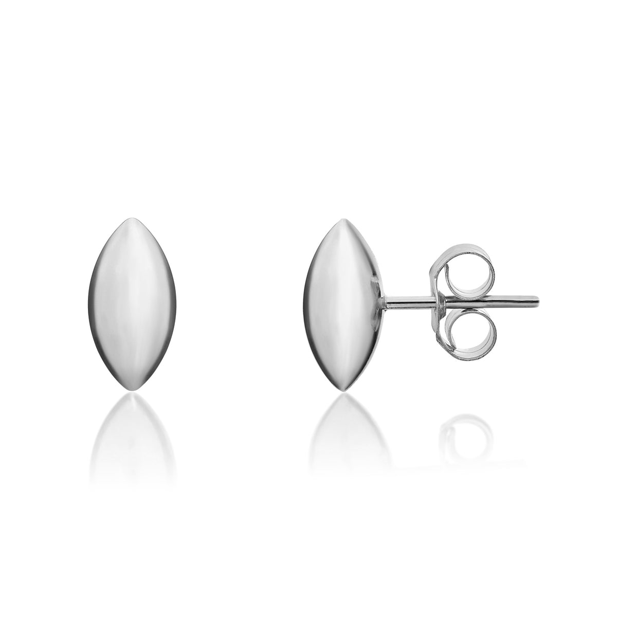 9ct White Gold 3d Polished Marquise Stud Earrings