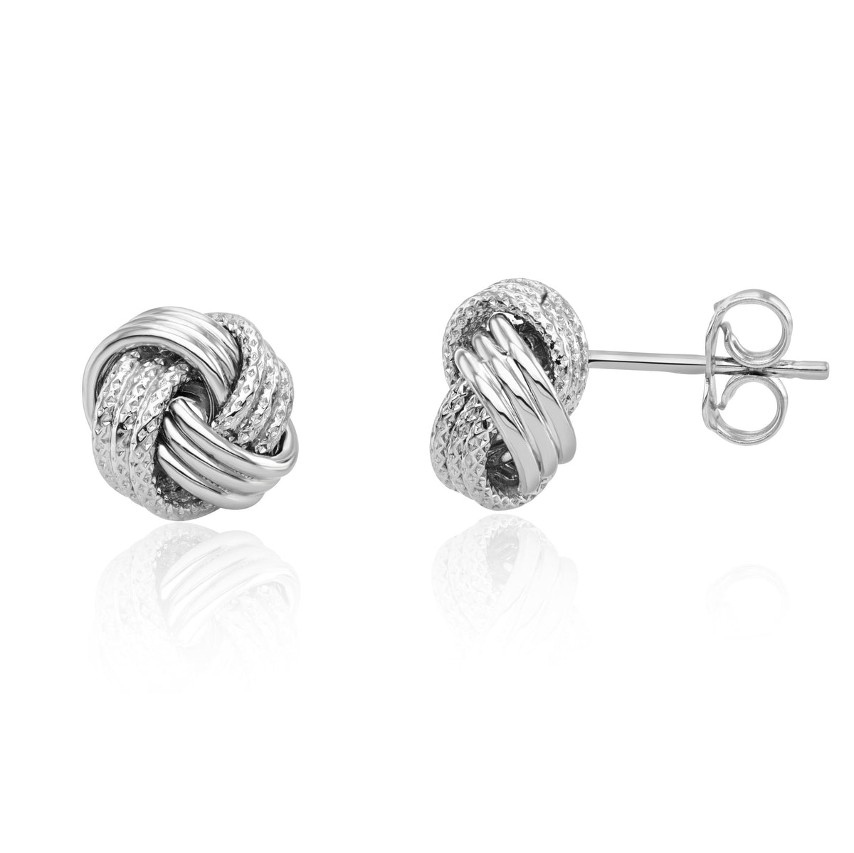 9ct White Gold Polished Text Knot Stud Earrings