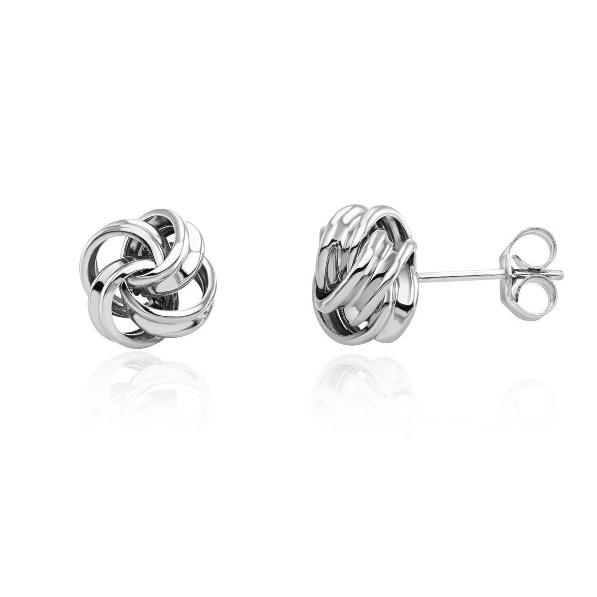 9ct White Gold Double Thread Ribbon Loops Knot Stud Earrings