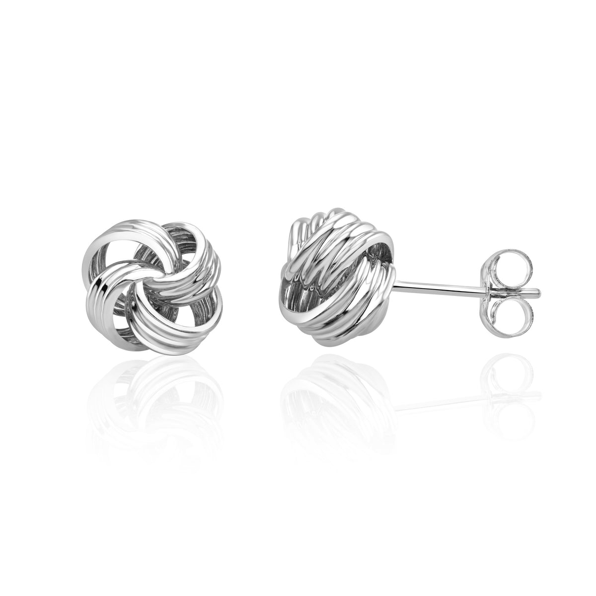 9ct White Gold Triple Thread Ribbon Loops Knot Stud Earrings