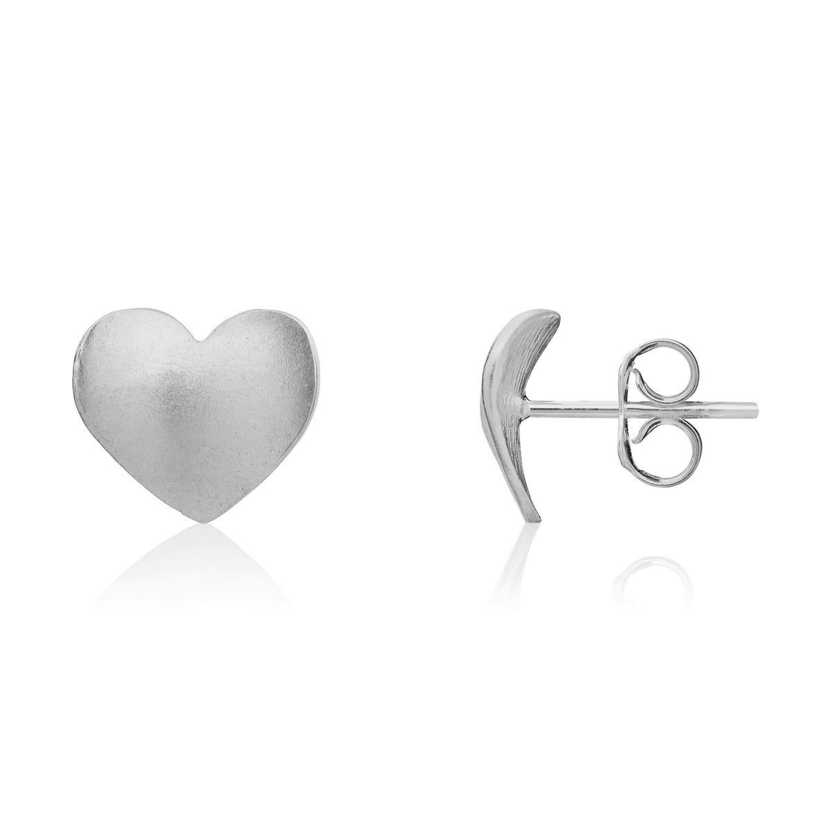 9ct White Gold Satin Concave Heart Stud Earrings