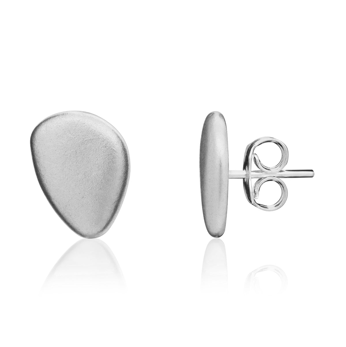 9ct White Gold Satin Flat Pebble Stud Earrings