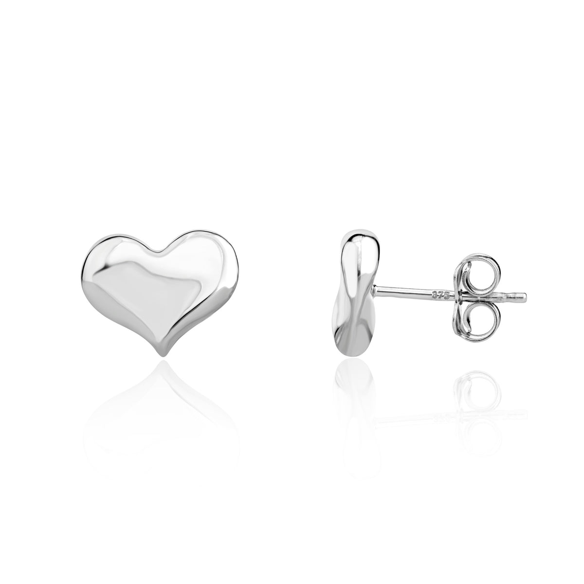 9ct White Gold 3d Polished Curve Heart Stud Earrings - view 1