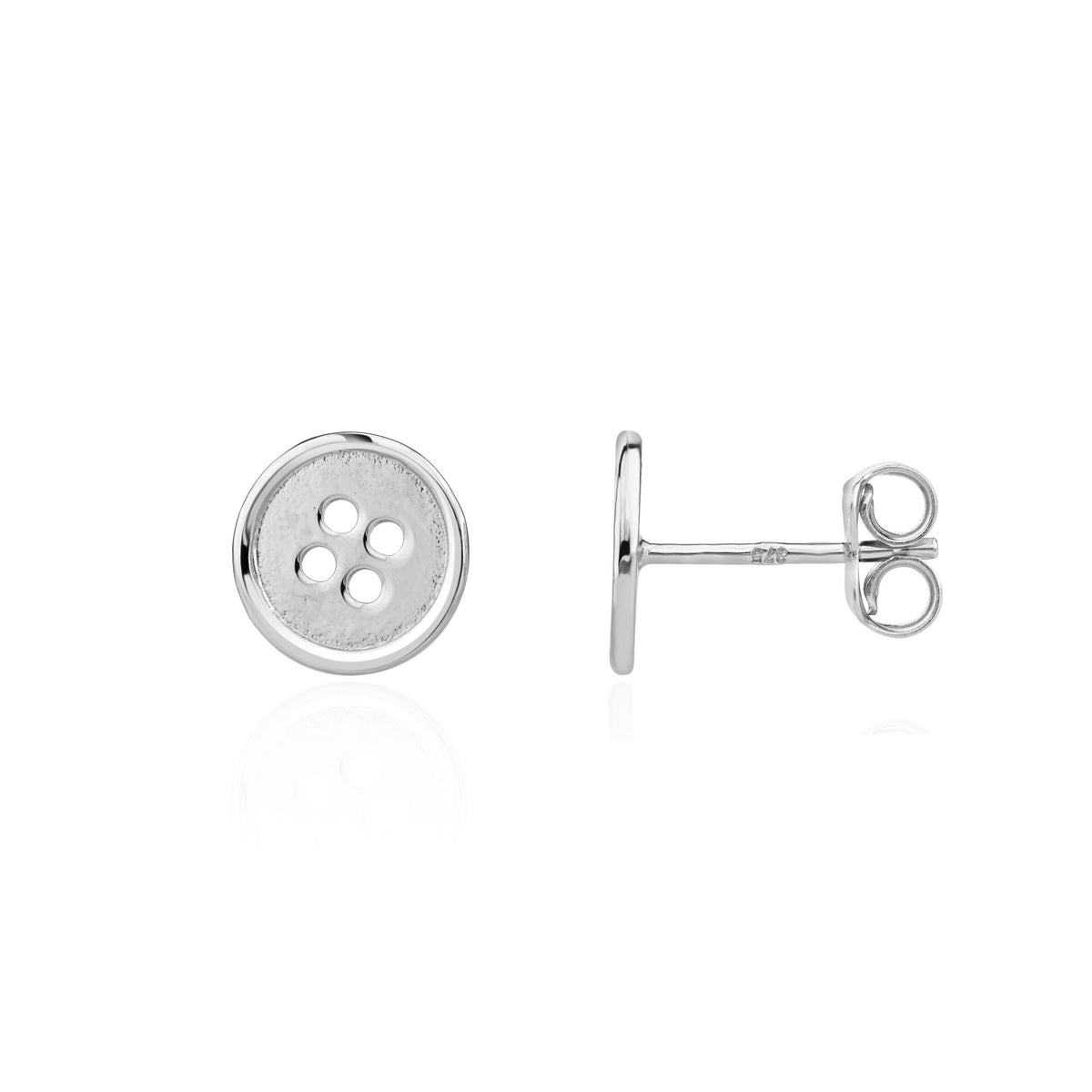 9ct White Gold Coat Button Design Stud Earrings