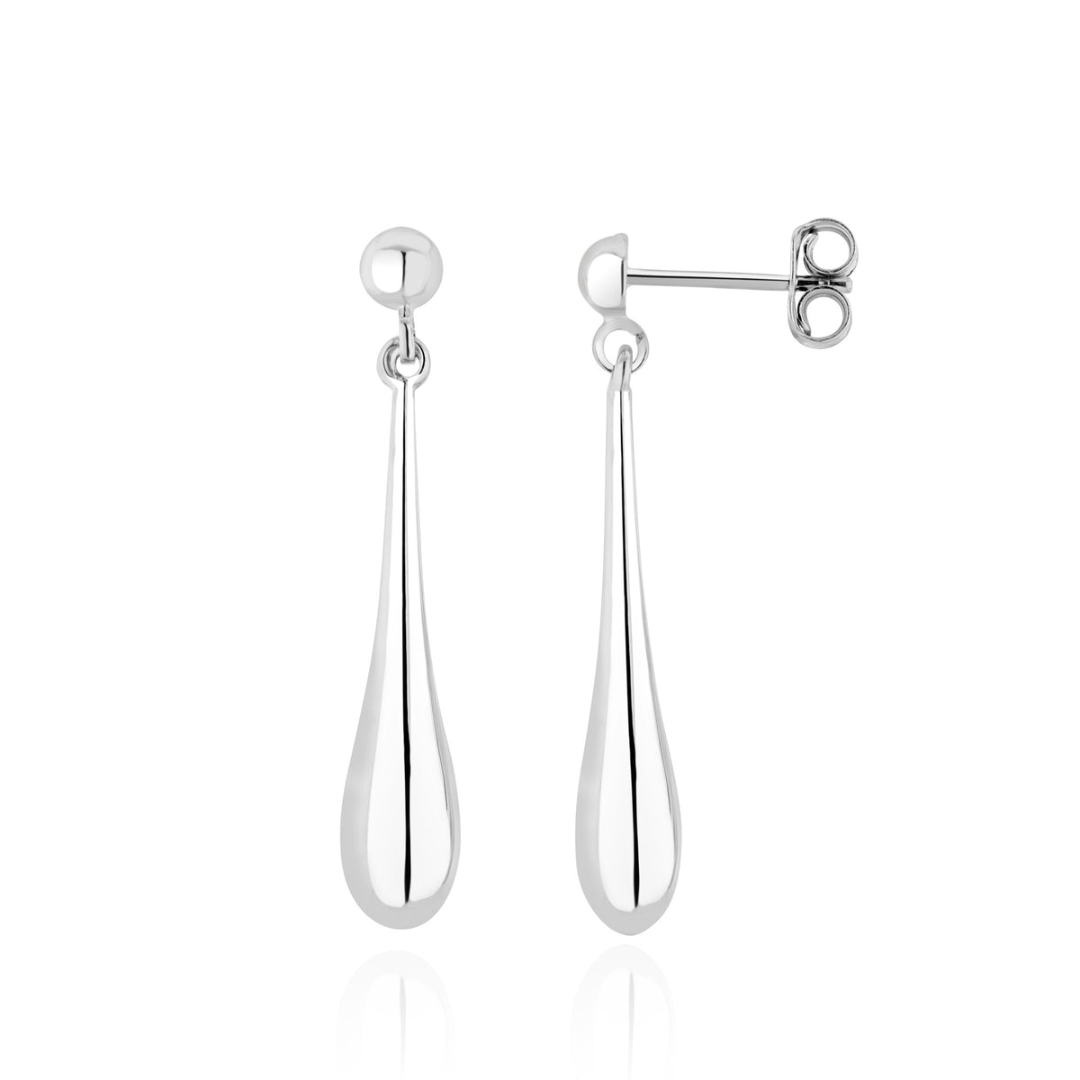 9ct White Gold Long Bombe Drop Earrings