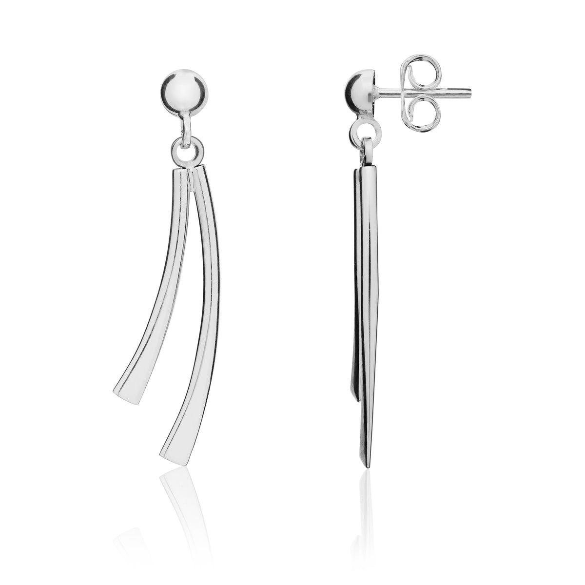 9ct White Gold Two Row Curve Drop Earrings