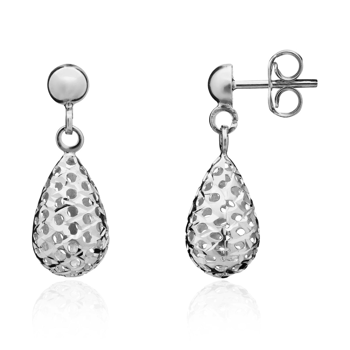 9ct White Gold Pierced Bombe Drop Earrings