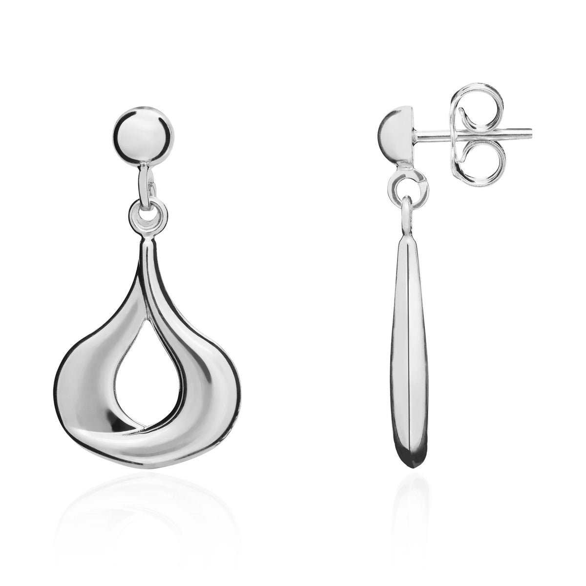 9ct White Gold Wide Pear Drop Earrings - view 1