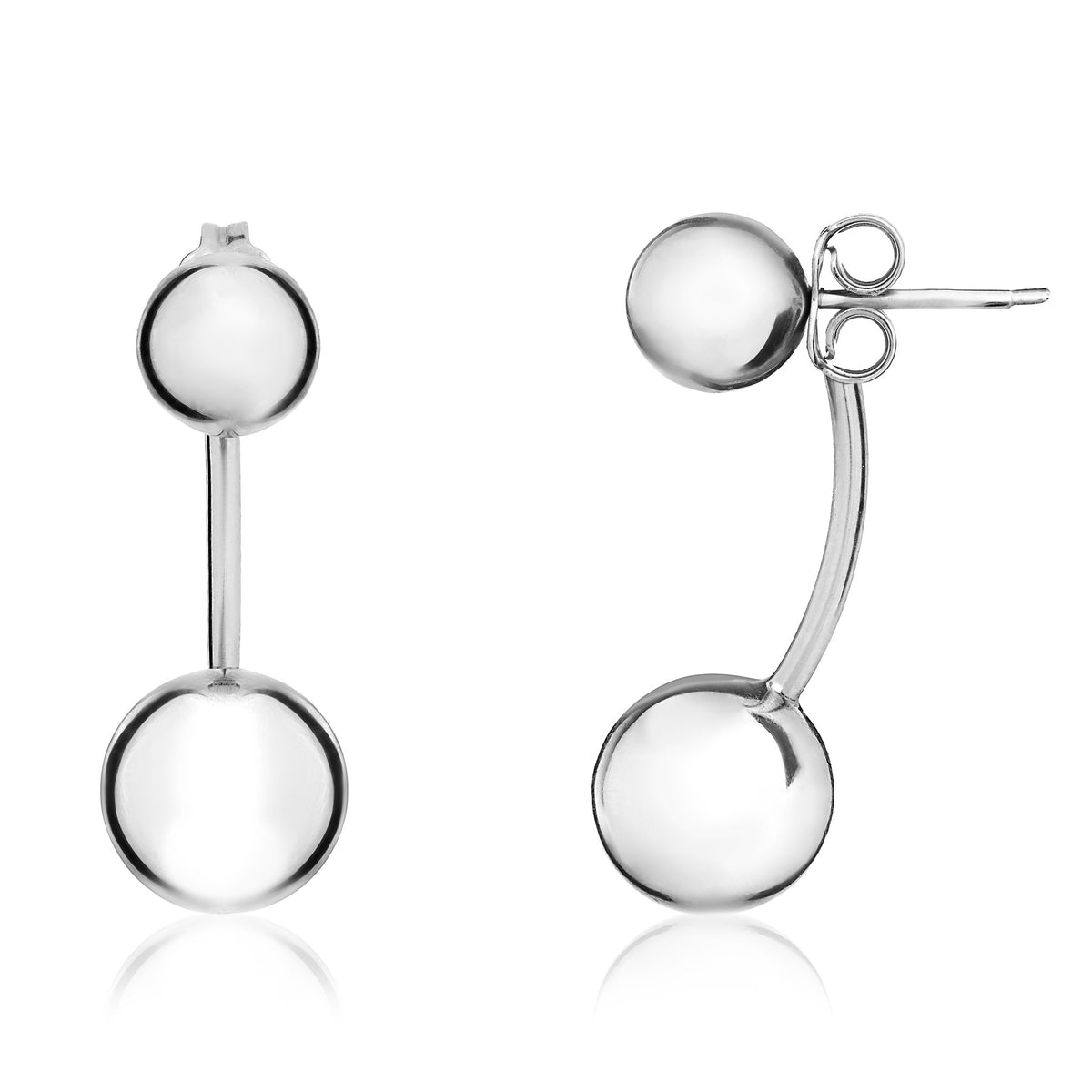 9ct White Gold Double Ball & Bar Drop Earrings