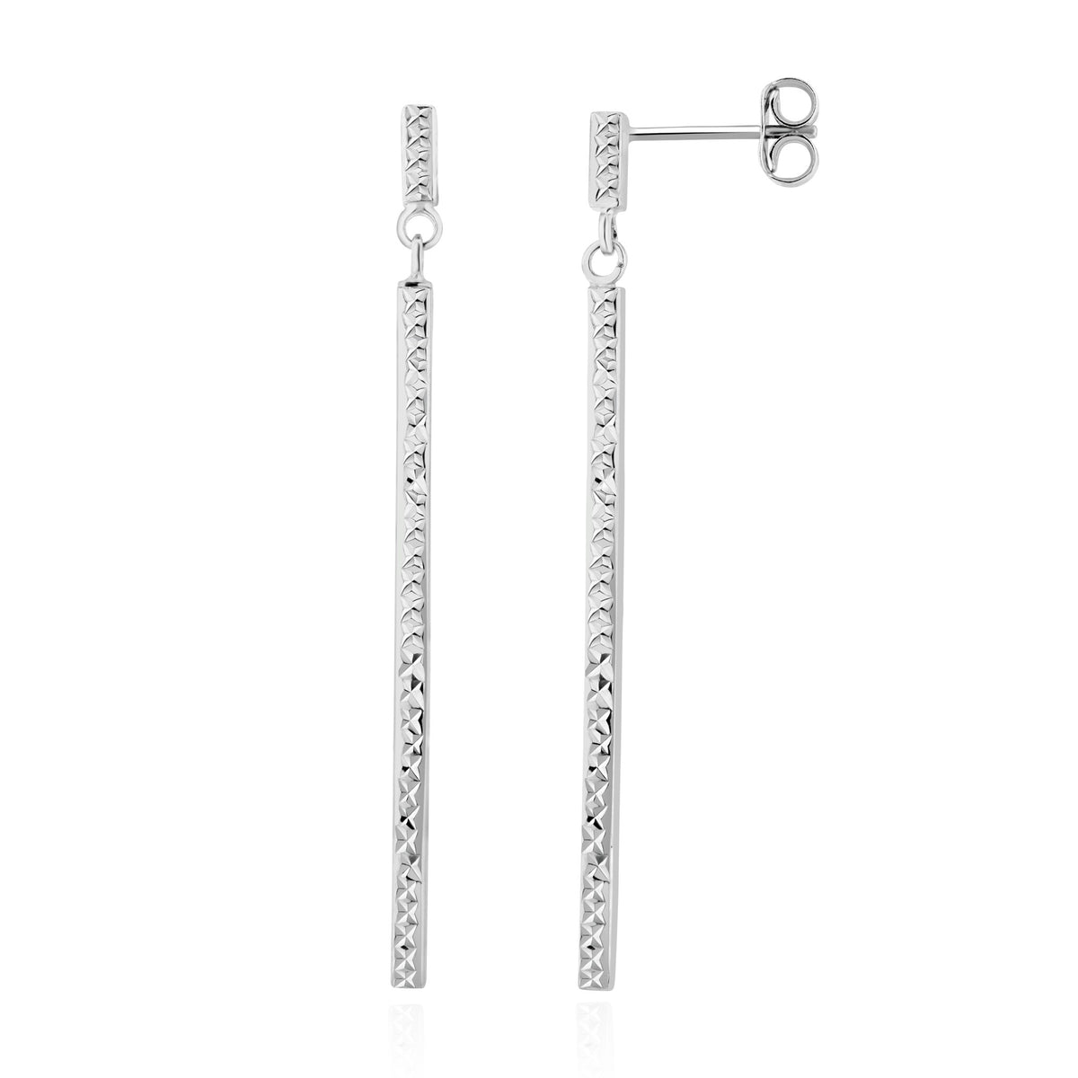 9ct White Gold Long Pattern Bar Drop Earrings