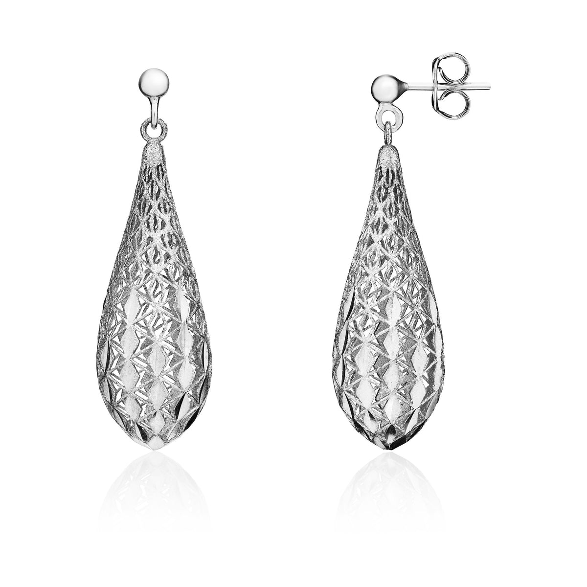 9ct White Gold Openwork Torpedo Drop Earrings