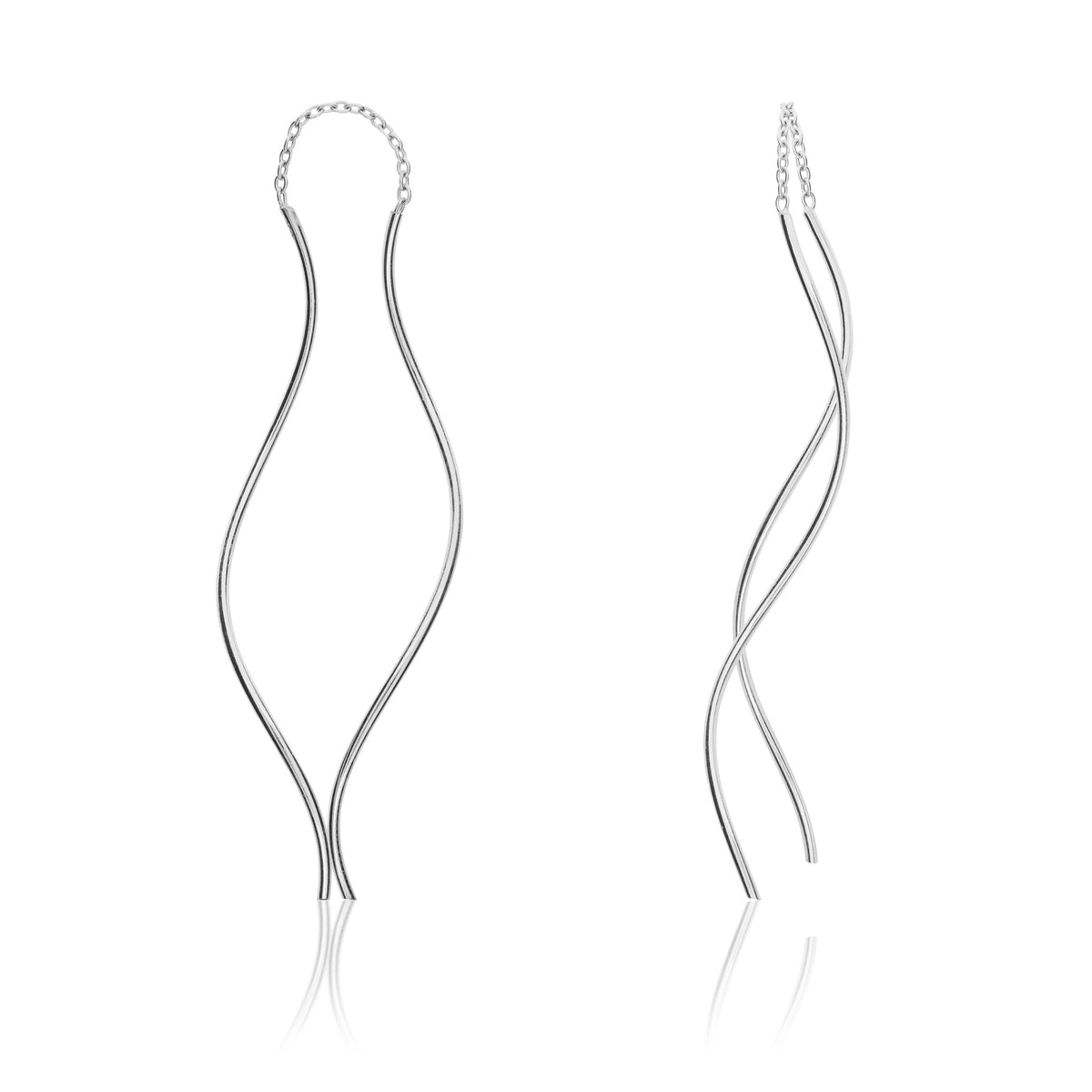 9ct White Gold Ribbon Style Pull-Through Drop Earrings
