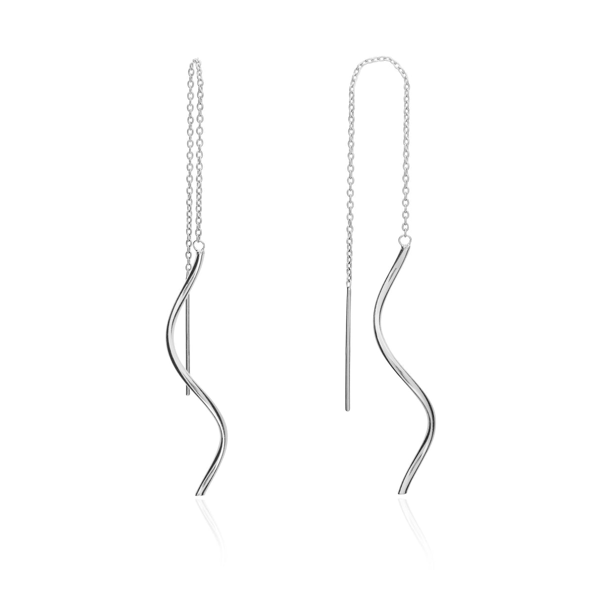 9ct White Gold Ribbon Style Pull-Through Drop Earrings