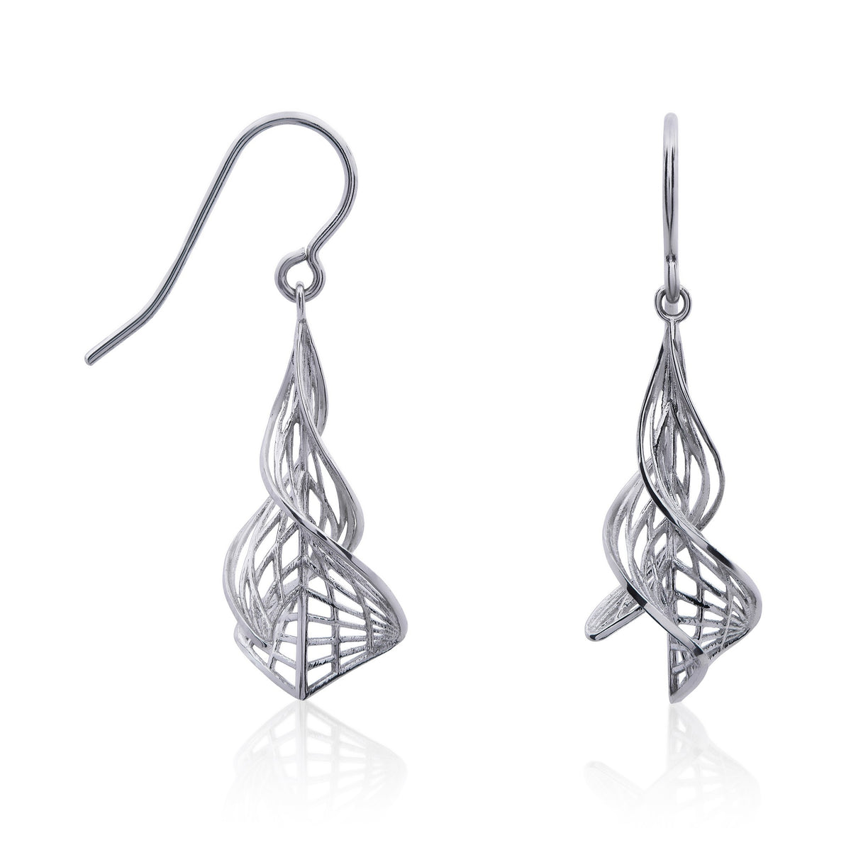 9ct White Gold Filigree Spiral Drop Earrings