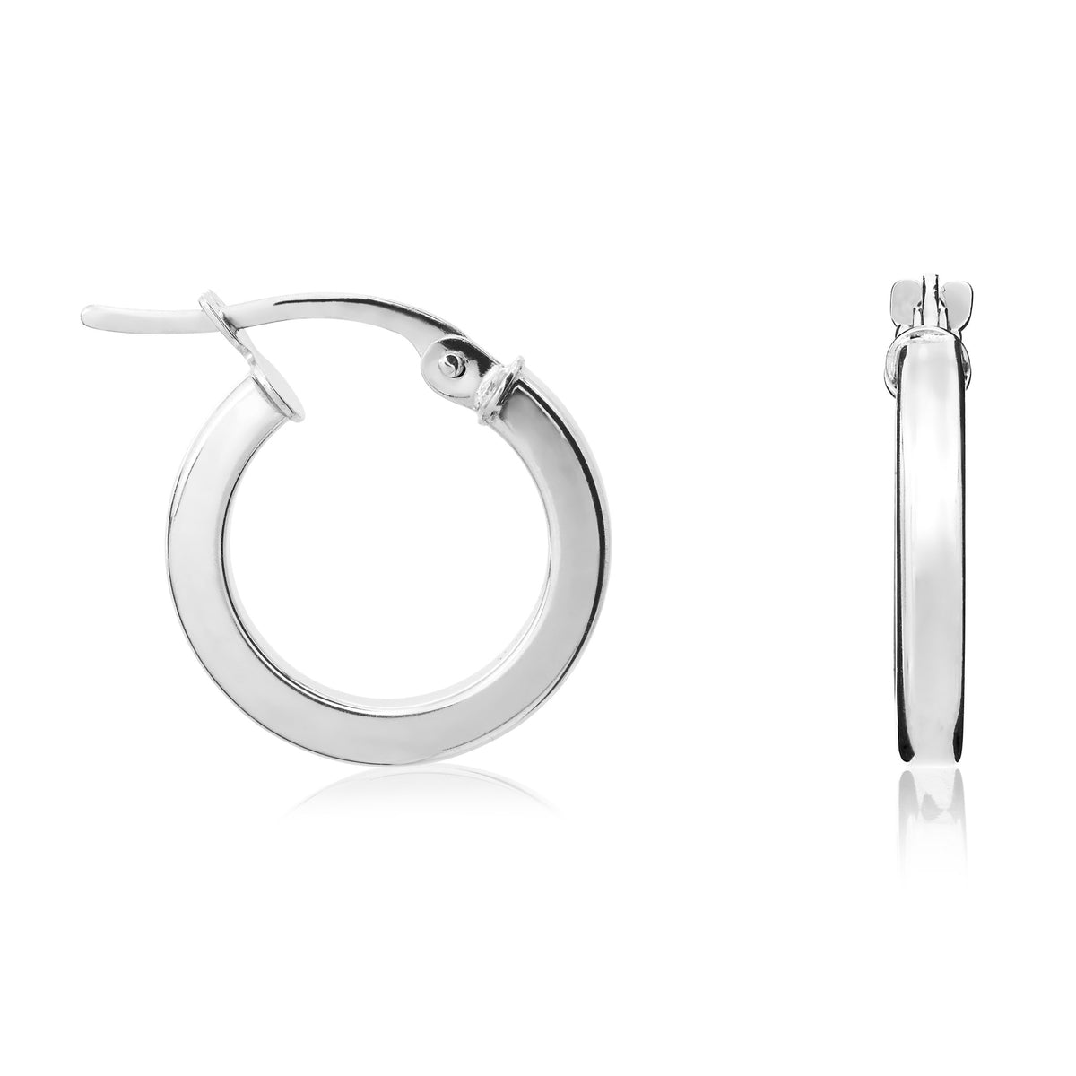 9ct White Gold Square Tube Hoop Earrings - view 1