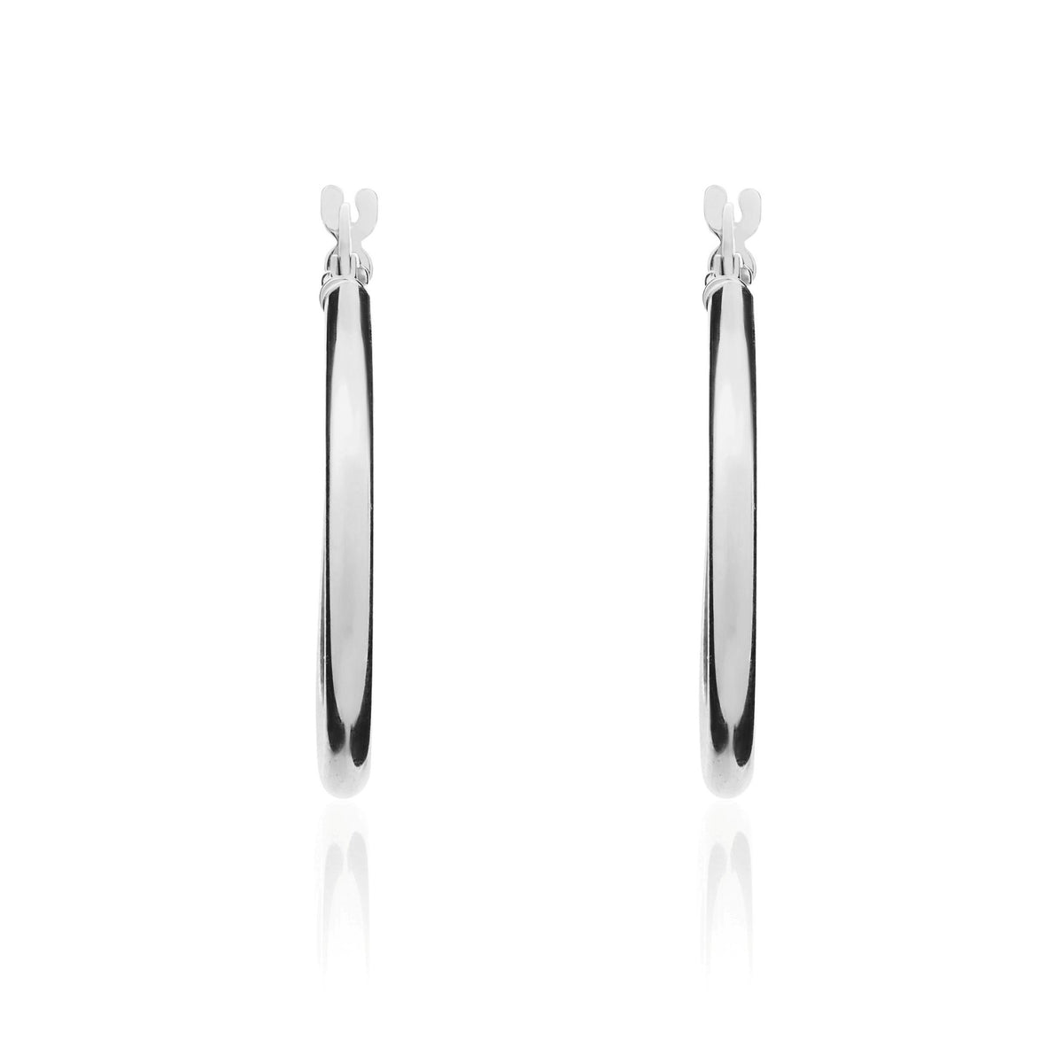 9ct White Gold Round Tube Hoop Earrings - view 2