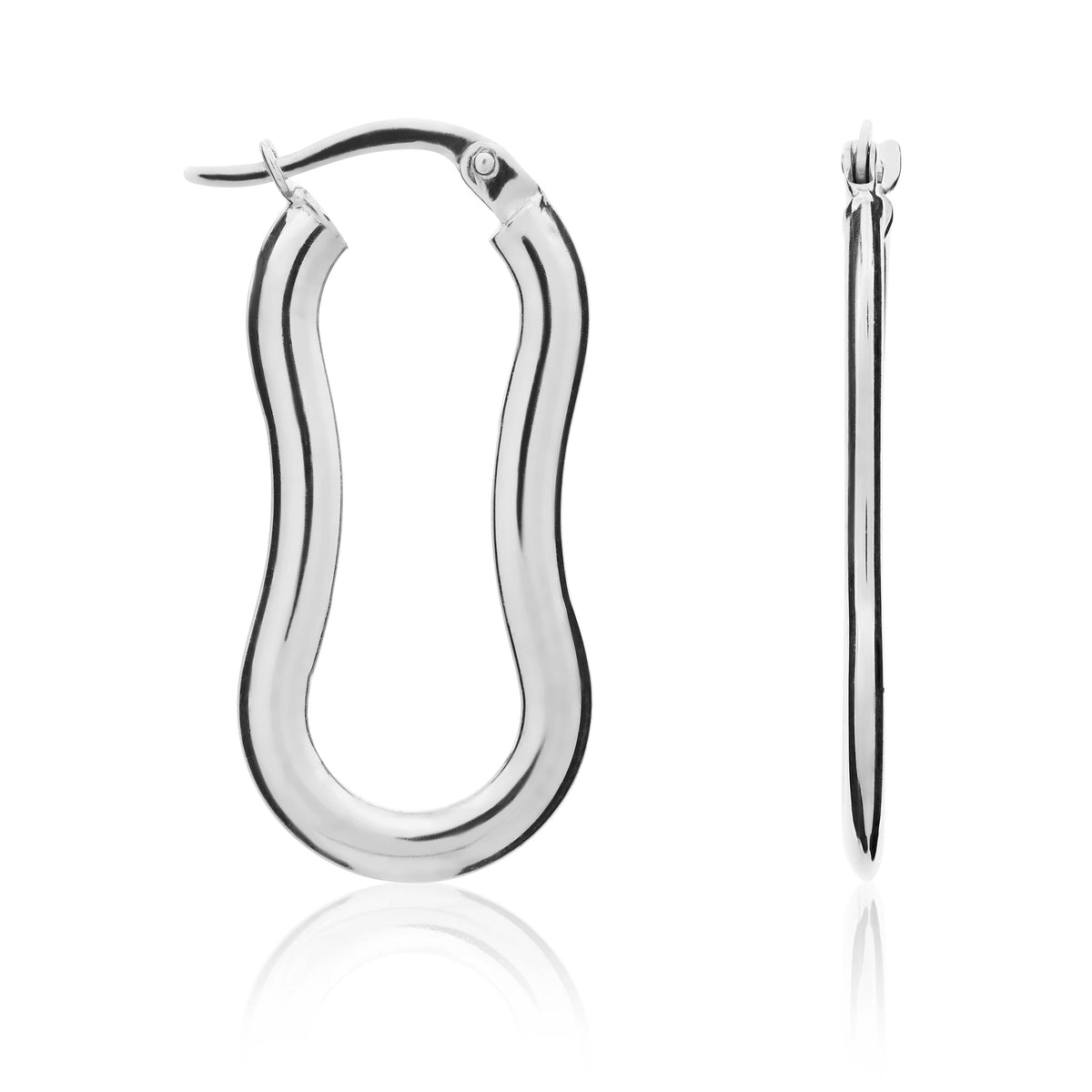 9ct White Gold Flat Shaped Hoop Earrings