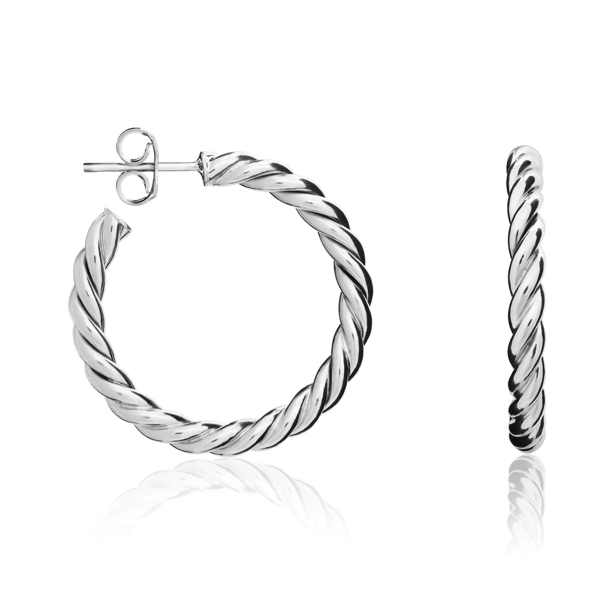 9ct White Gold Twist Peg & Scroll Hoop Earrings - view 1