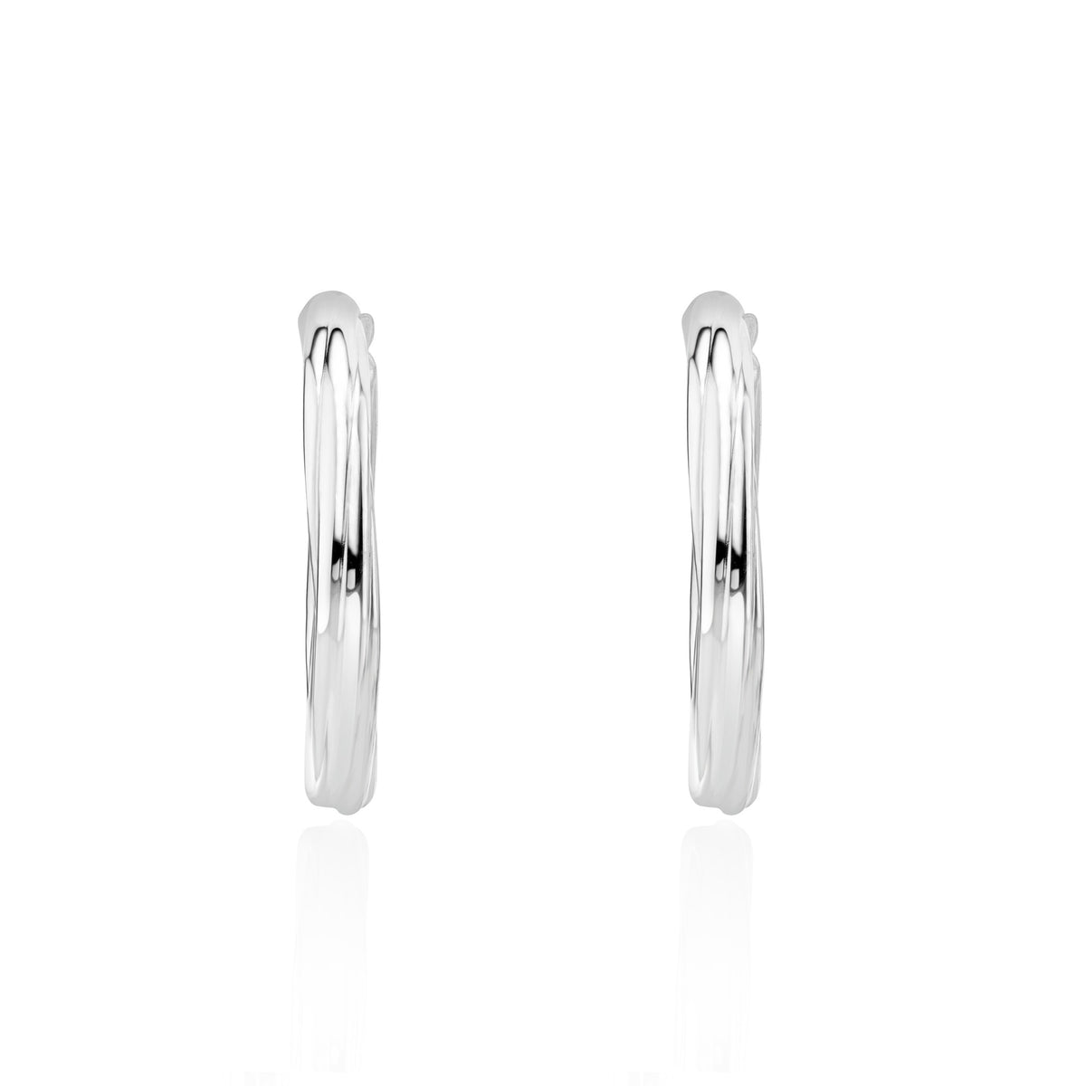 9ct White Gold Twist Hoop Earrings - view 2