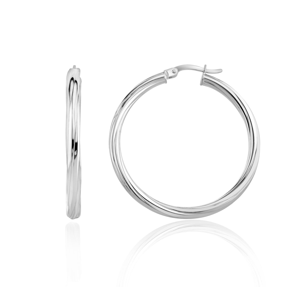 9ct White Gold Twist Hoop Earrings