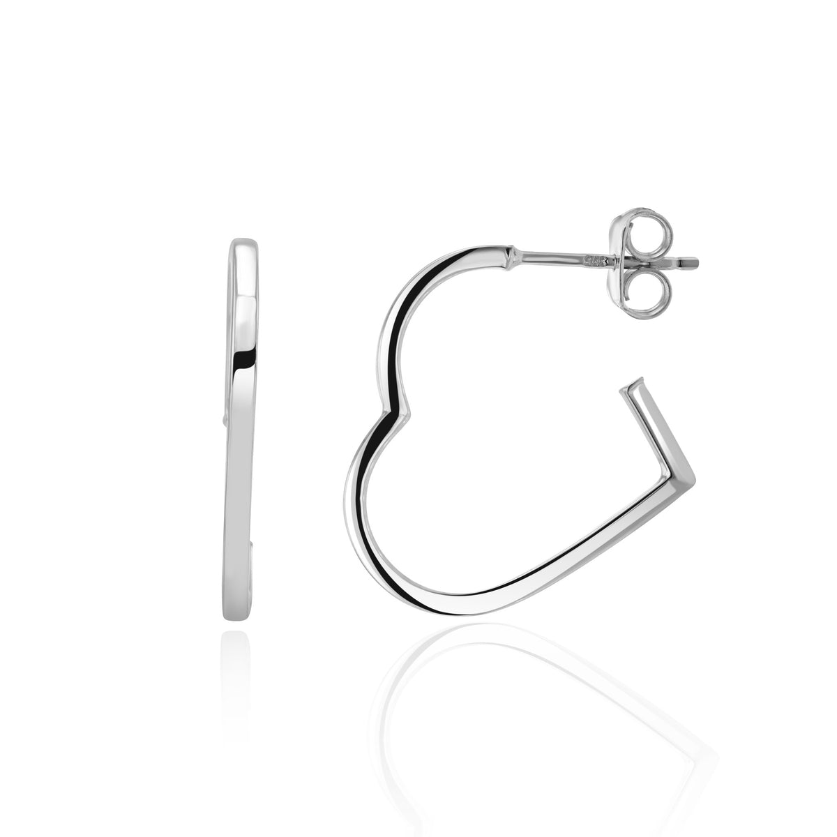 9ct White Gold Square Tube Heart Hoop Earrings