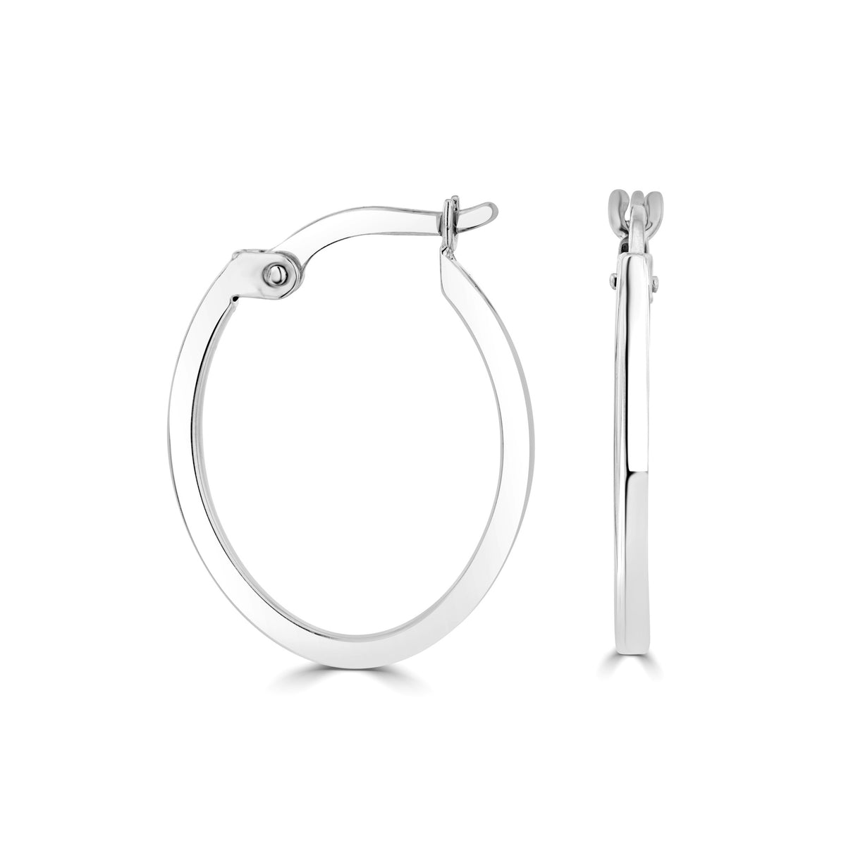 9ct White Gold Square Tube Oval Hoop Earrings