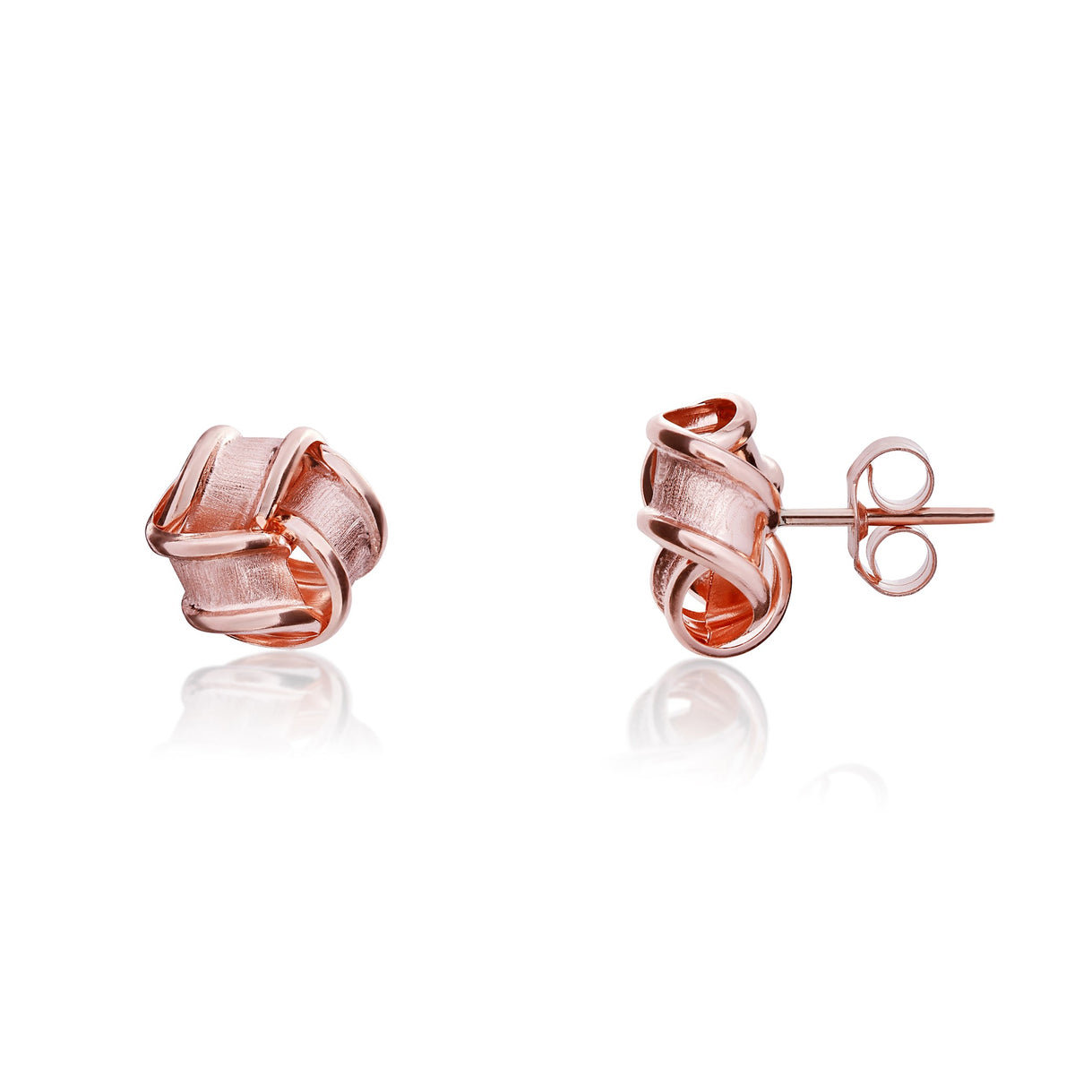 9ct Rose Gold Frosted Ribbon Knot Stud Earrings