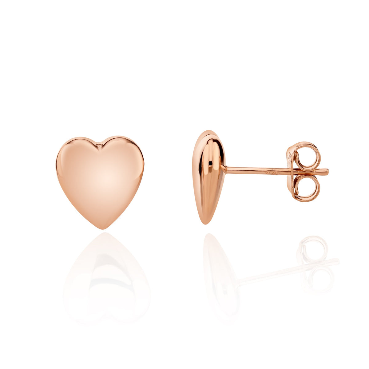 9ct Rose Gold Polished Heart Stud Earrings
