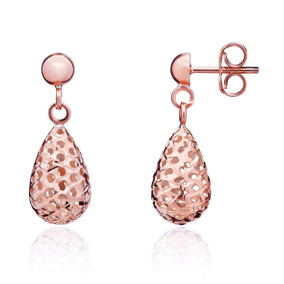 9ct Rose Gold Pierced Bombe Drop Earrings