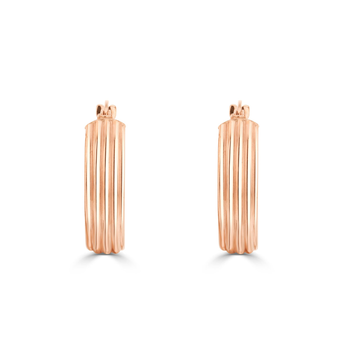 9ct Rose Gold Ribbed Wide Hoop Earrings - view 2