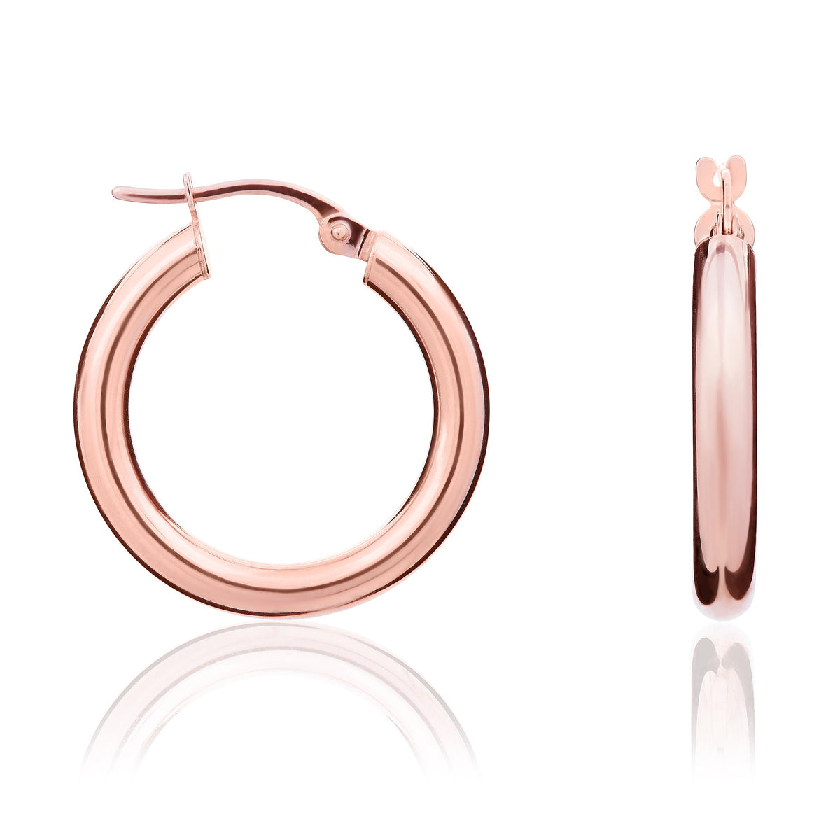 9ct Rose Gold Polished Round Hoop Earrings