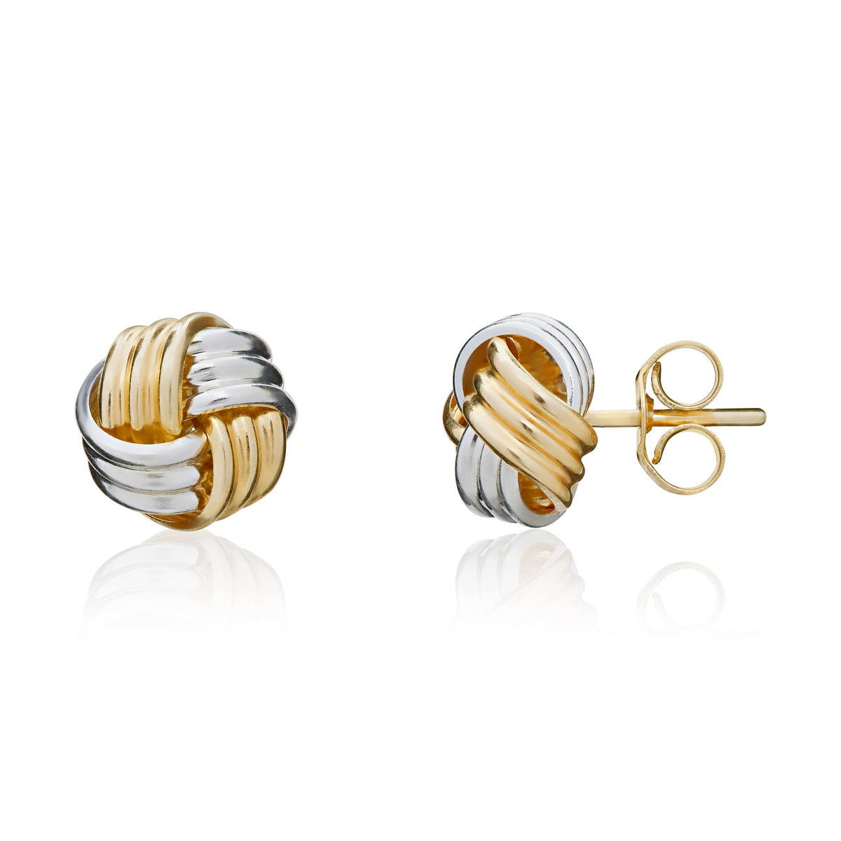 9ct Two Tone Yellow White Gold Polished Ribbed Knot Stud Earrings