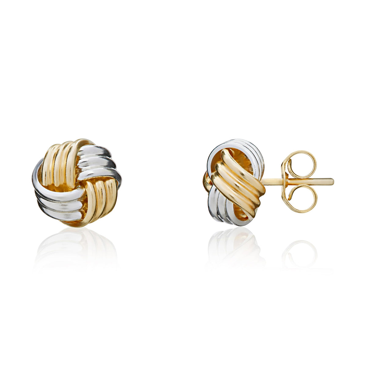 9ct Two Tone White Yellow Gold Ribbed Knot Stud Earrings