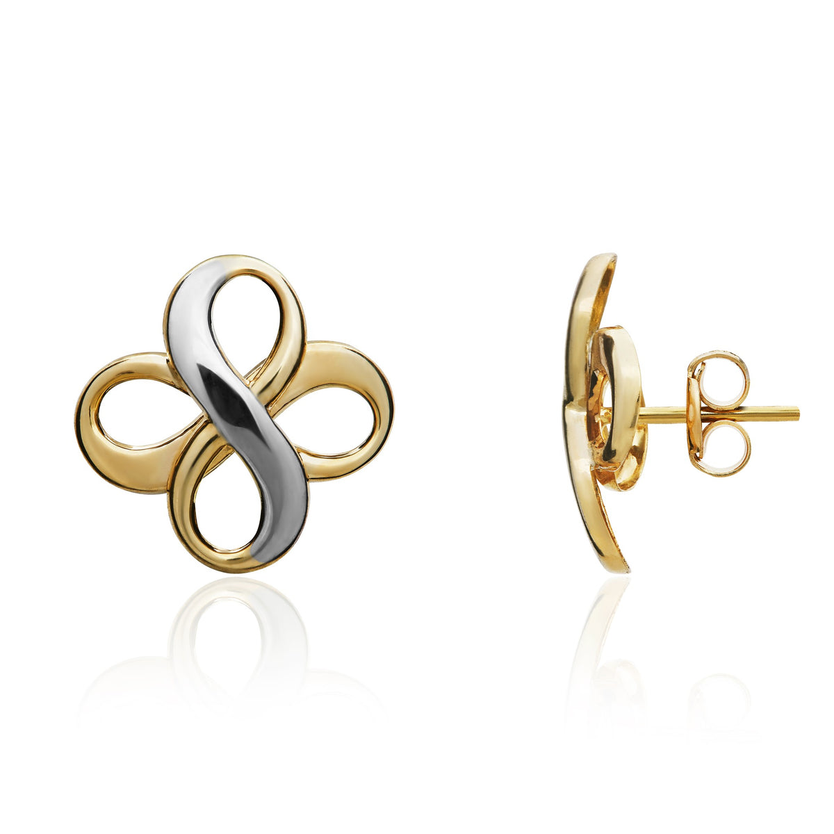 9ct Two Tone White Yellow Gold Double Infinity Stud Earrings