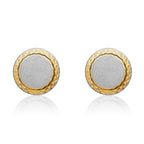 9ct Two Tone White Yellow Gold Satin & Dia-Cut Stud Earrings - view 2