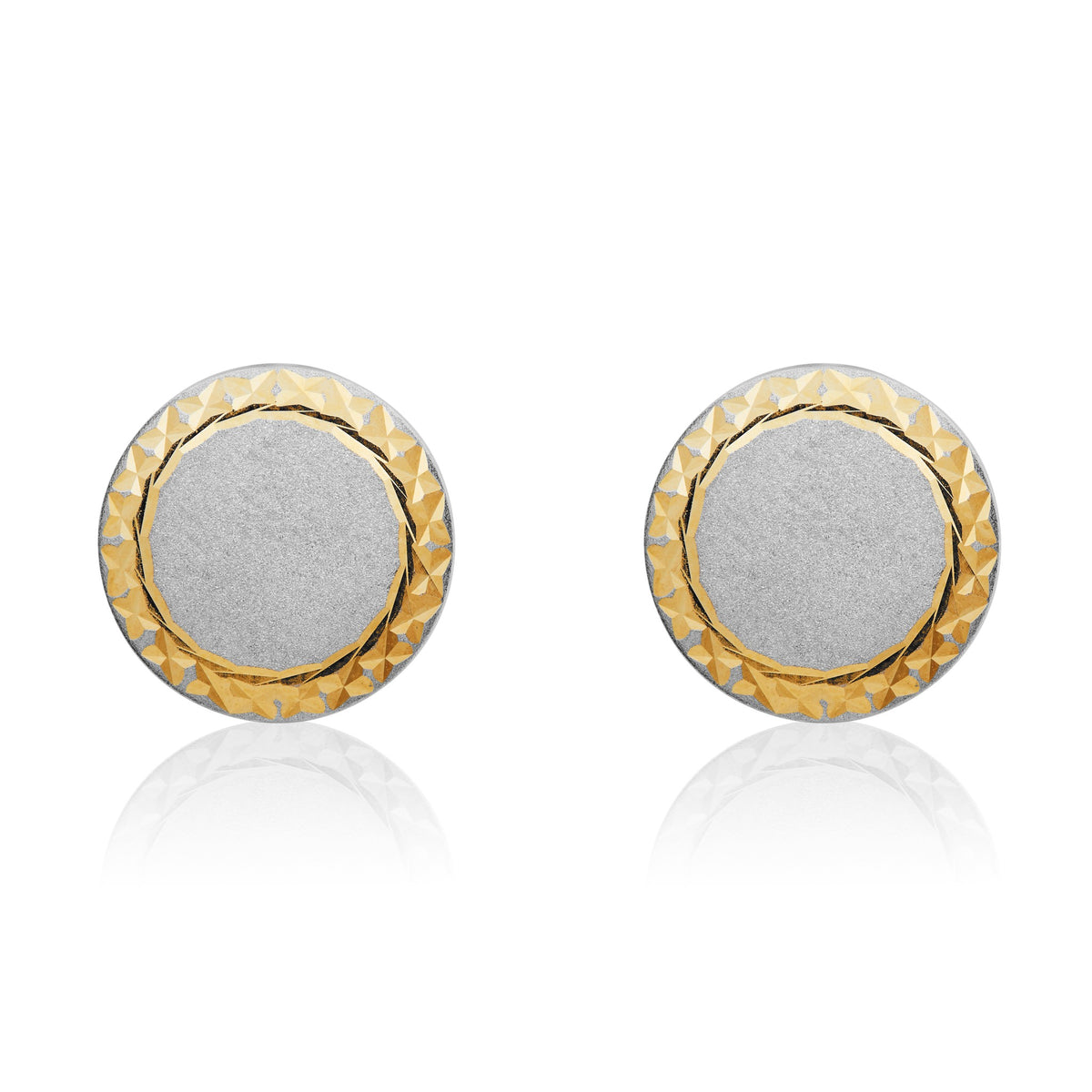9ct Two Tone White Yellow Gold Satin & Dia-Cut Stud Earrings - view 2