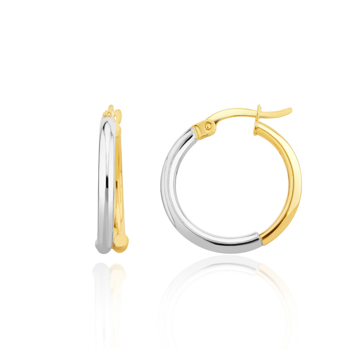 9ct Two Tone White Yellow Gold Overlaping Hoop Gold Earrings - view 1