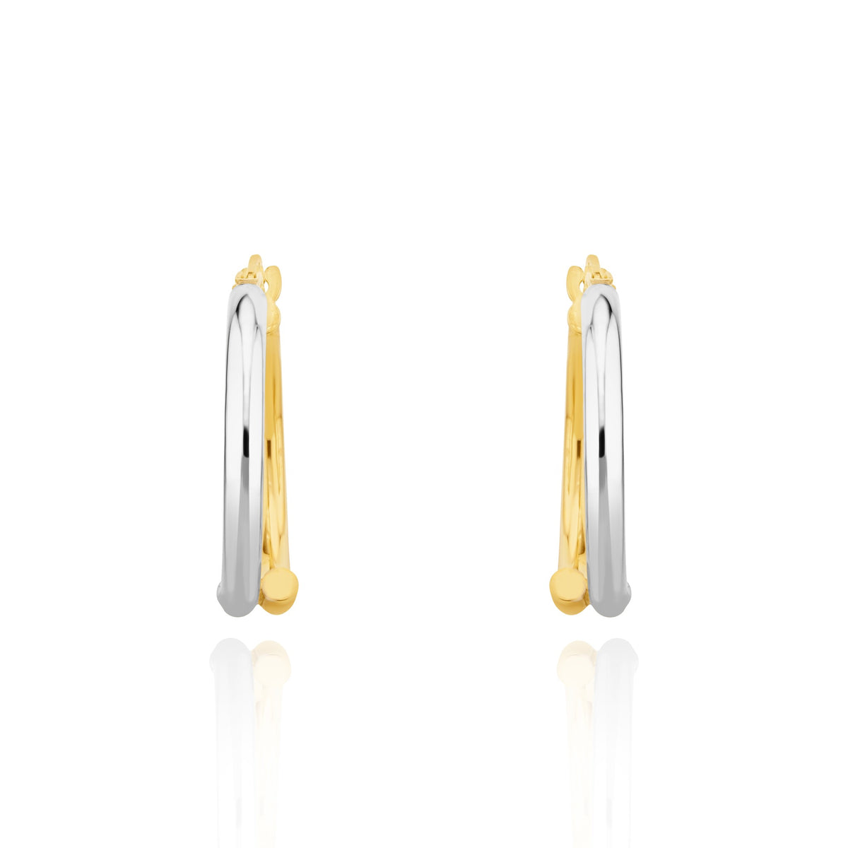 9ct Two Tone White Yellow Gold Overlaping Hoop Gold Earrings - view 2