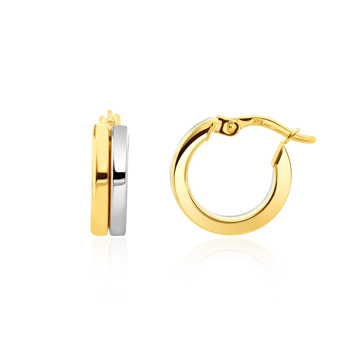 9ct Two Tone White Yellow Gold Two Row Hoop Earrings - view 1
