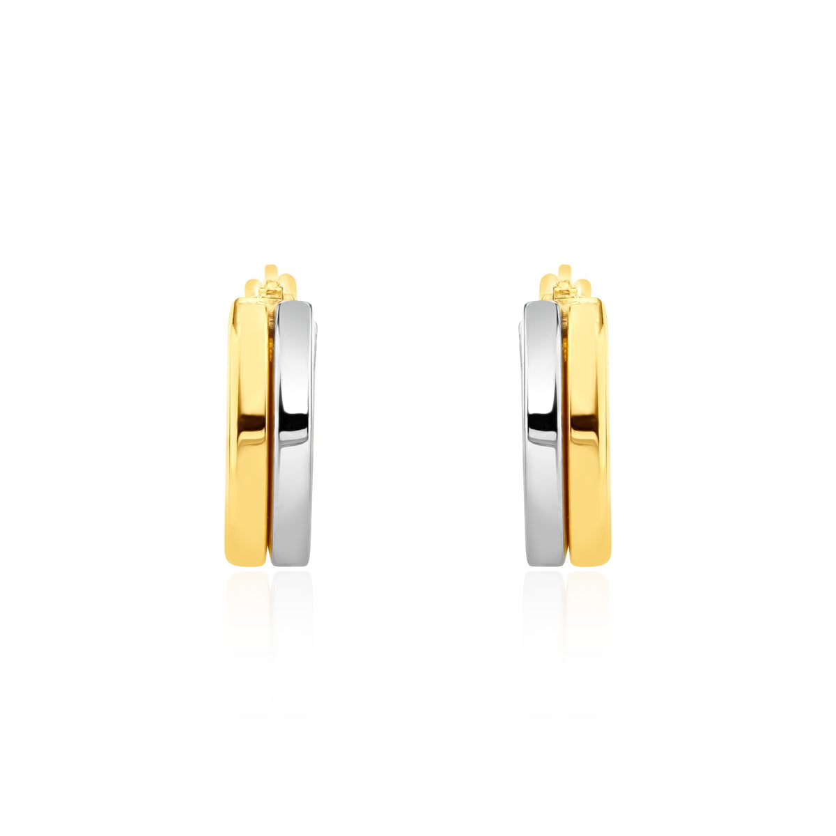 9ct Two Tone White Yellow Gold Two Row Hoop Earrings - view 2