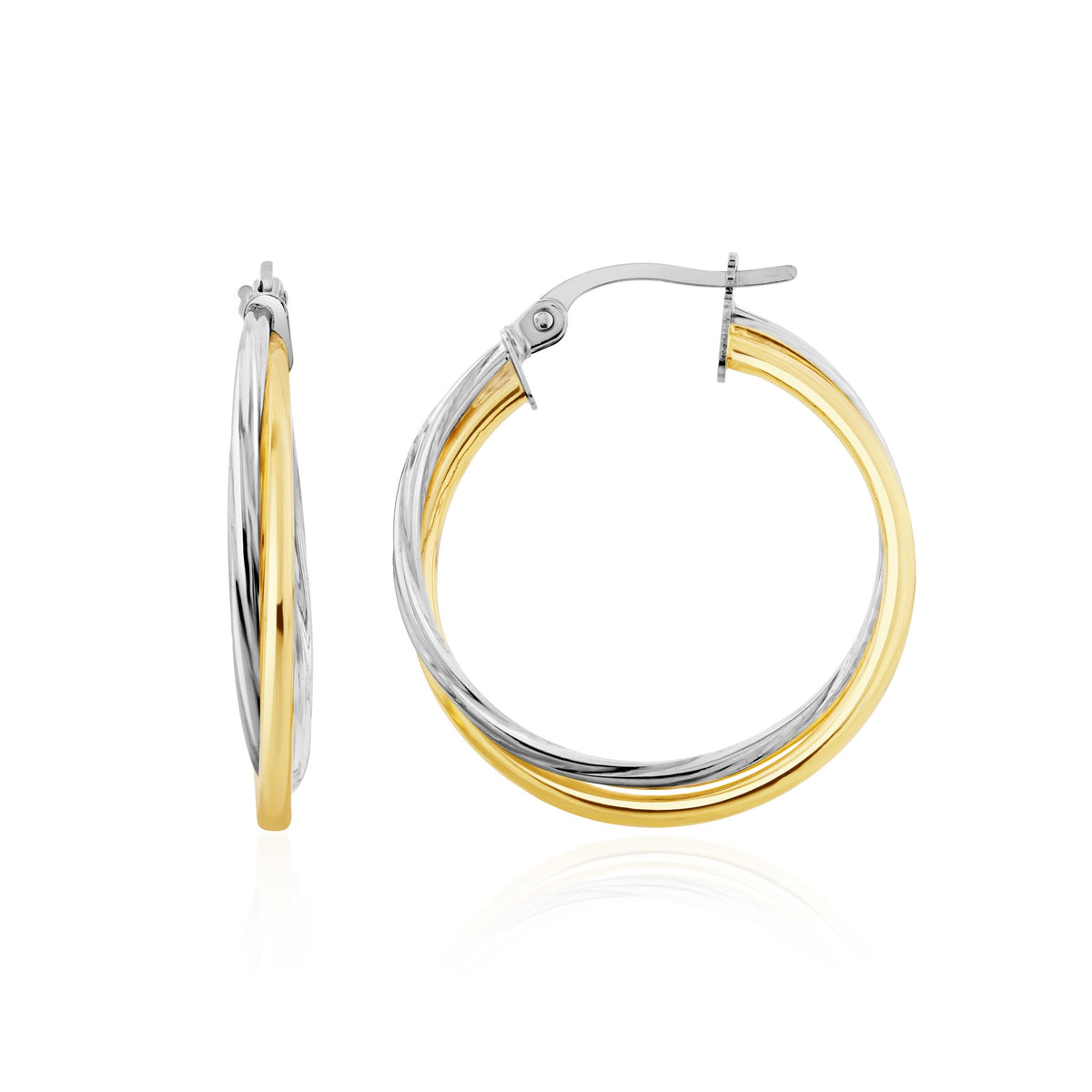 9ct Two Tone White Yellow Gold Double Twist Hoop Earrings
