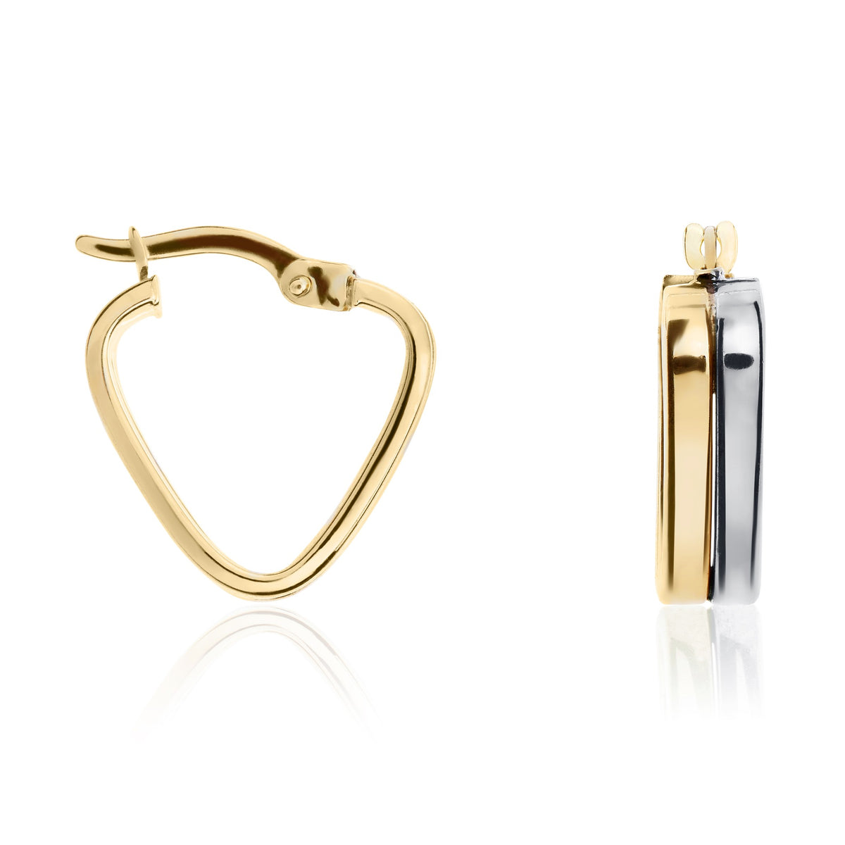 9ct Two Tone White Yellow Gold Two Row Triangle Hoop Earrings
