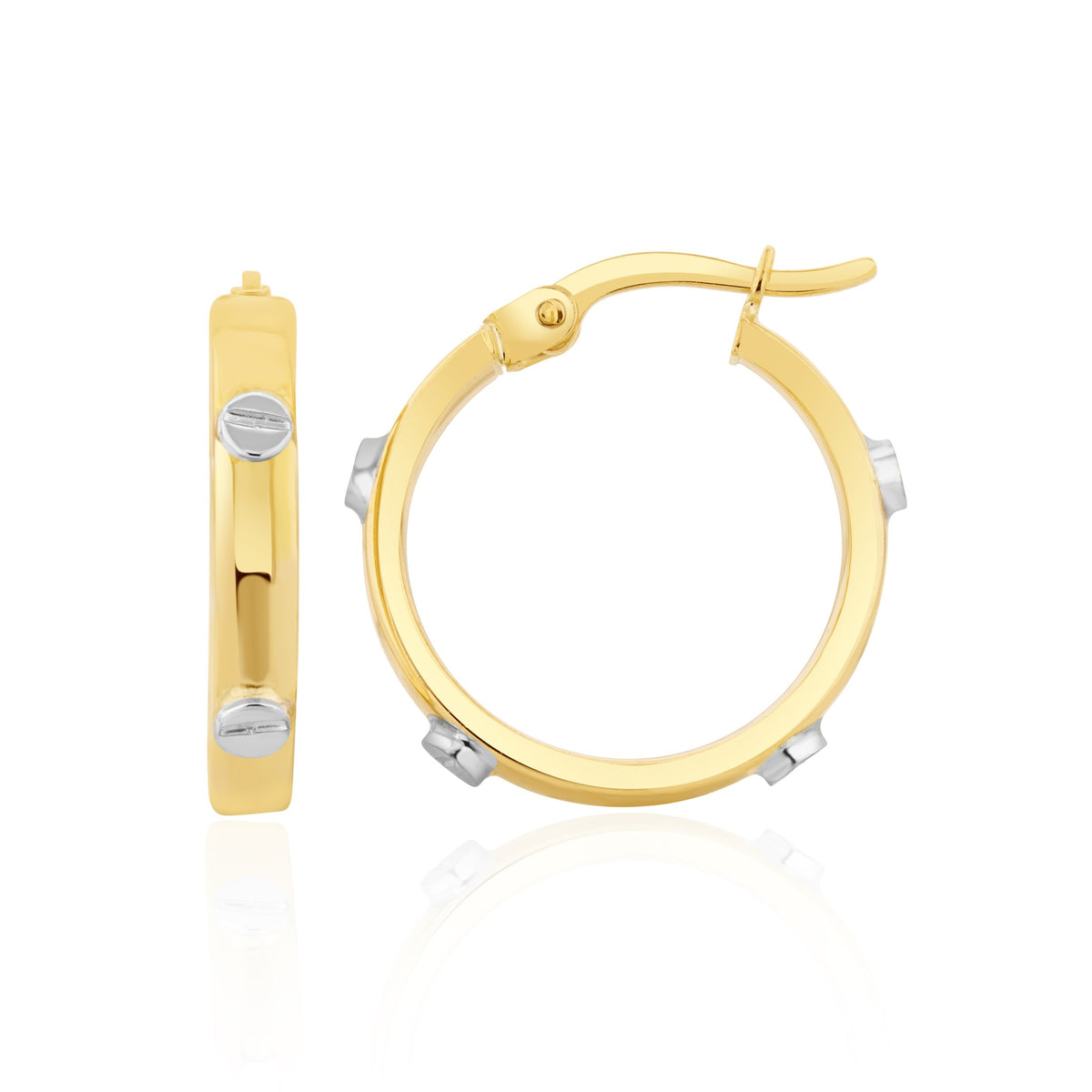 9ct Two Tone Yellow White Gold Screws Design Hoop Earrings 19mm - view 1