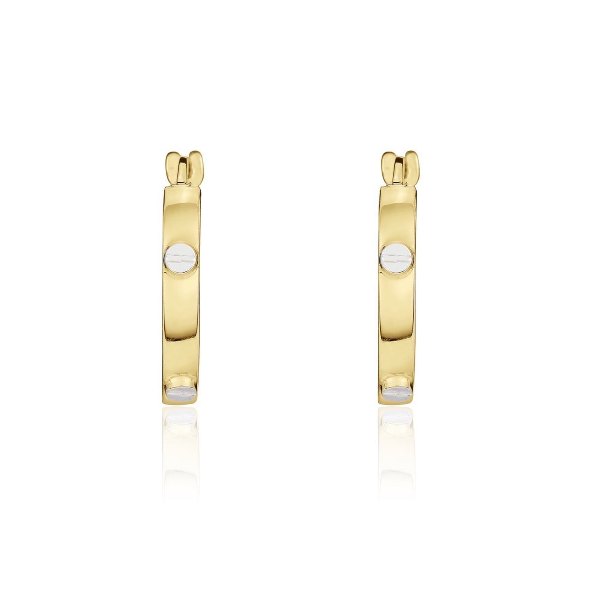 9ct Two Tone Yellow White Gold Screws Design Hoop Earrings 19mm - view 3