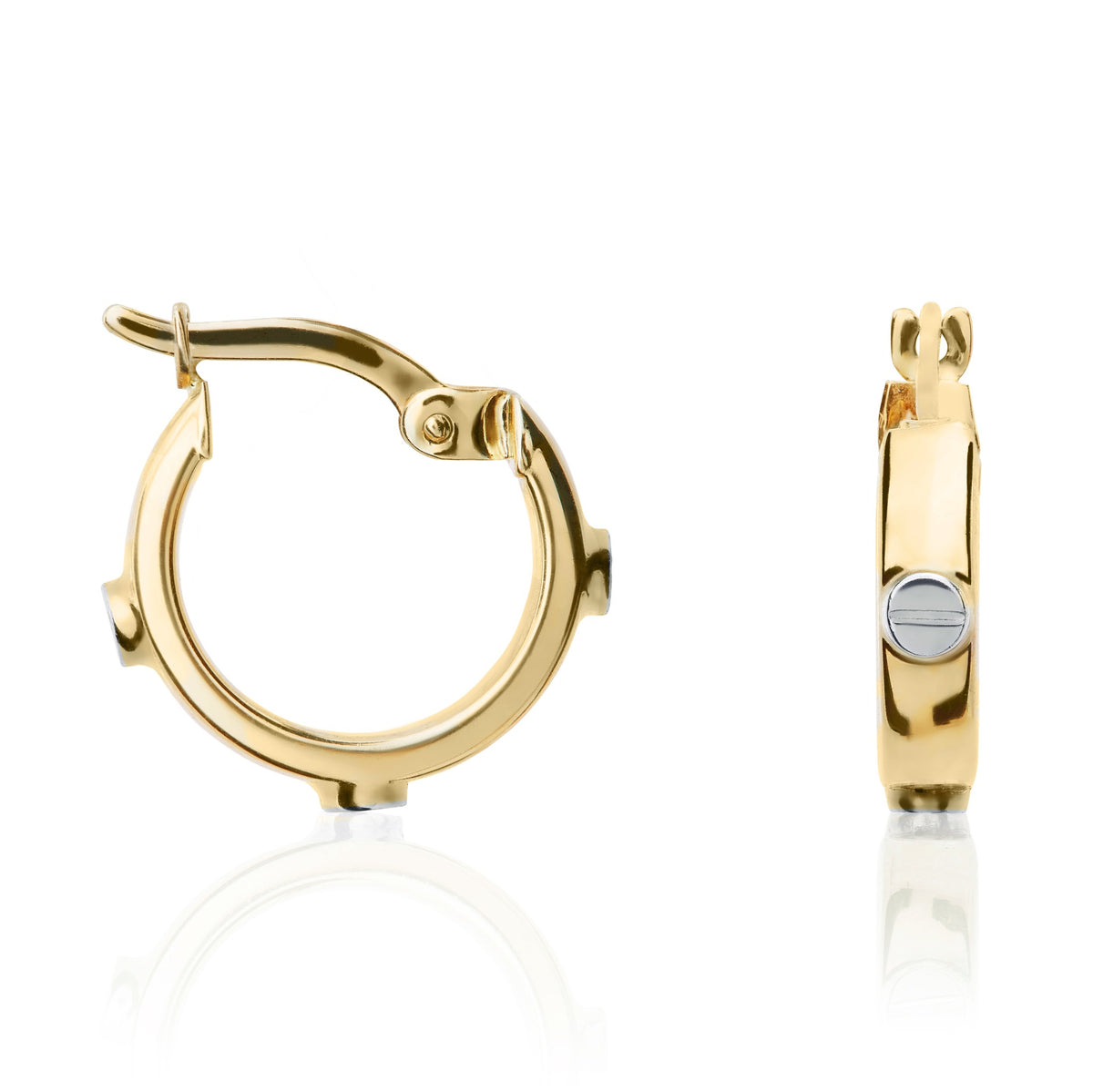 9ct Two Tone Yellow White Gold Screws Design Hoop Earrings 14.5mm - view 1