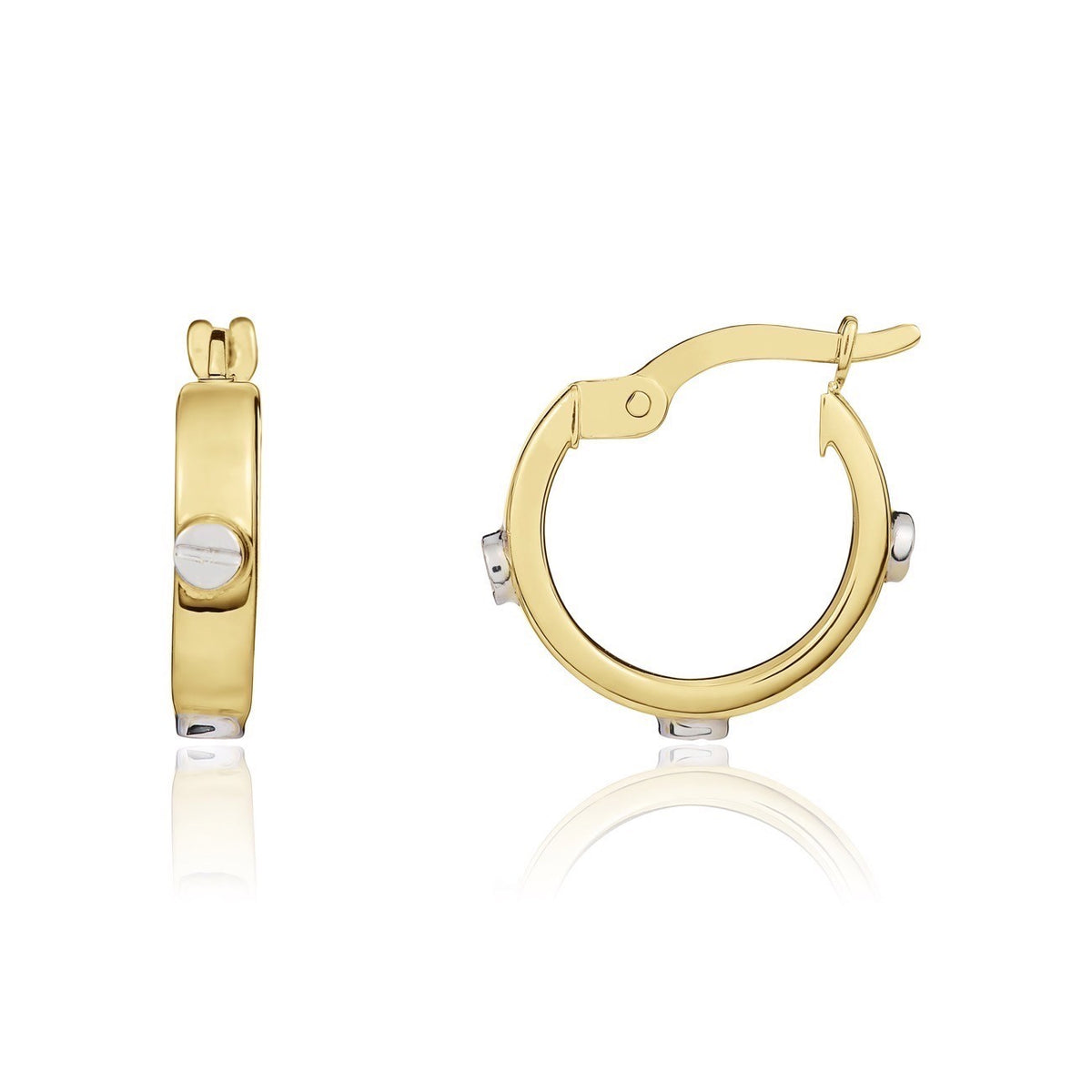 9ct Two Tone Yellow White Gold Screws Design Hoop Earrings 14.5mm - view 2