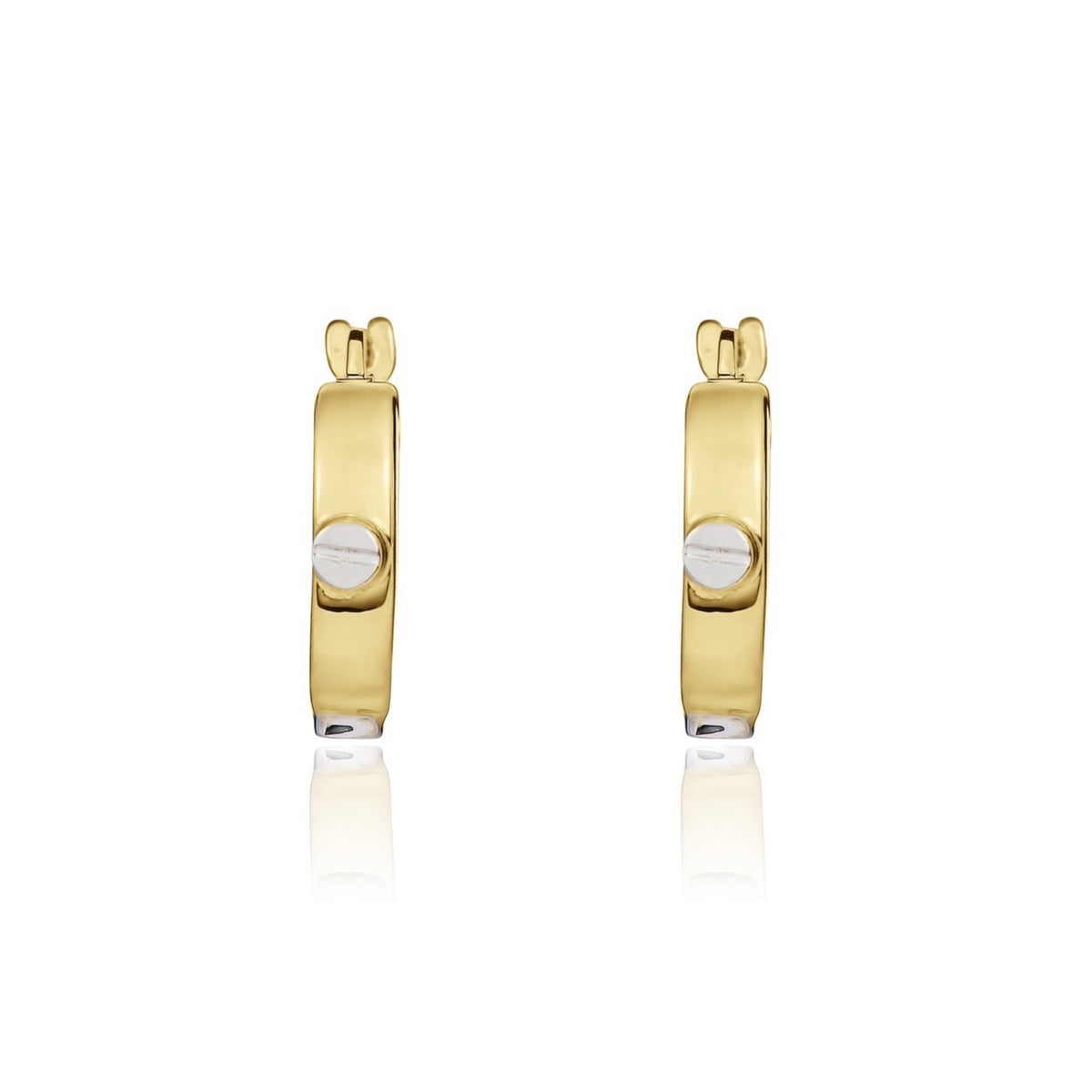 9ct Two Tone Yellow White Gold Screws Design Hoop Earrings 14.5mm - view 3