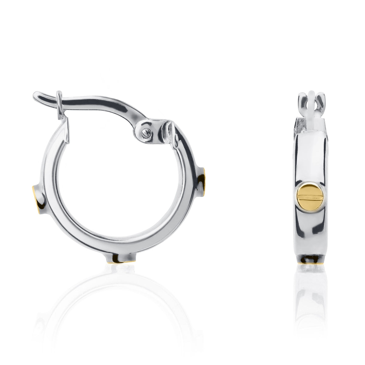 9ct Two Tone White Yellow Gold Screws Design Hoop Earrings 14.5mm - view 1